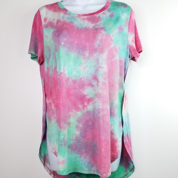 Green and pink tie-dye short sleeve top - Picture 7 of 11